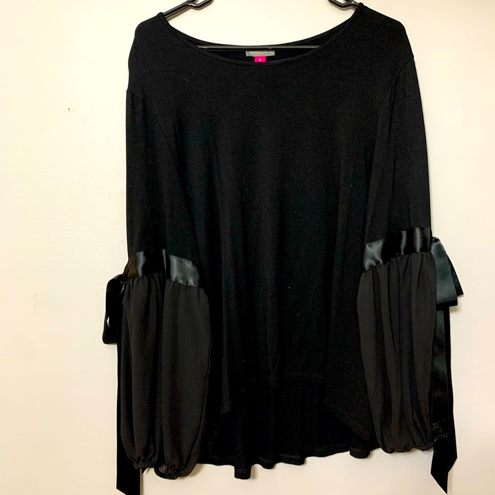 black blouse with satin ribbon / bow sleeves